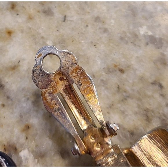 Donald Stannard Black White Gold Large Chunky Enamel Clip Earrings Half Hoop - Picture 6 of 14